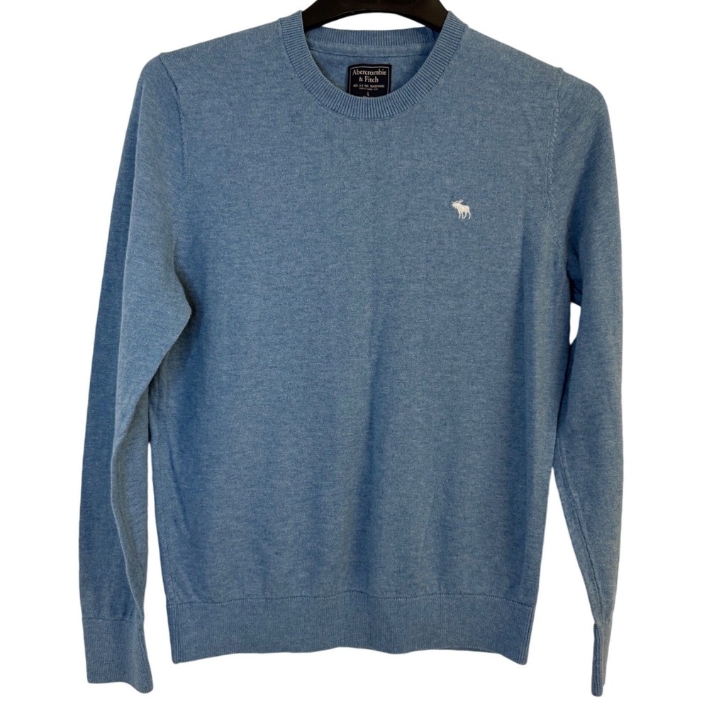 Abercrombie & Fitch Merino Wool Sweater Mens L Blue Minimalist Crewneck